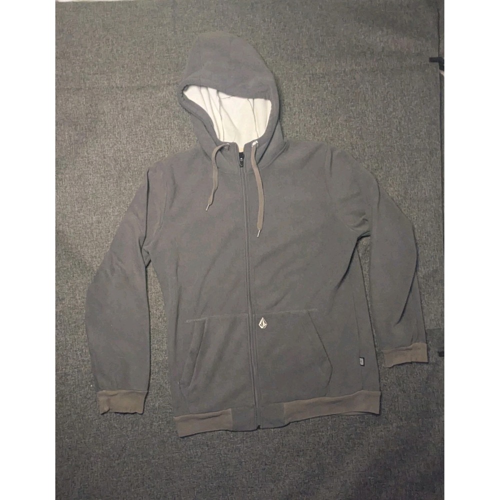 Volcom Y2K Hoodie Mens XL Gray Full Zip Logo Fleece Jacket‎ Grunge Extra Large